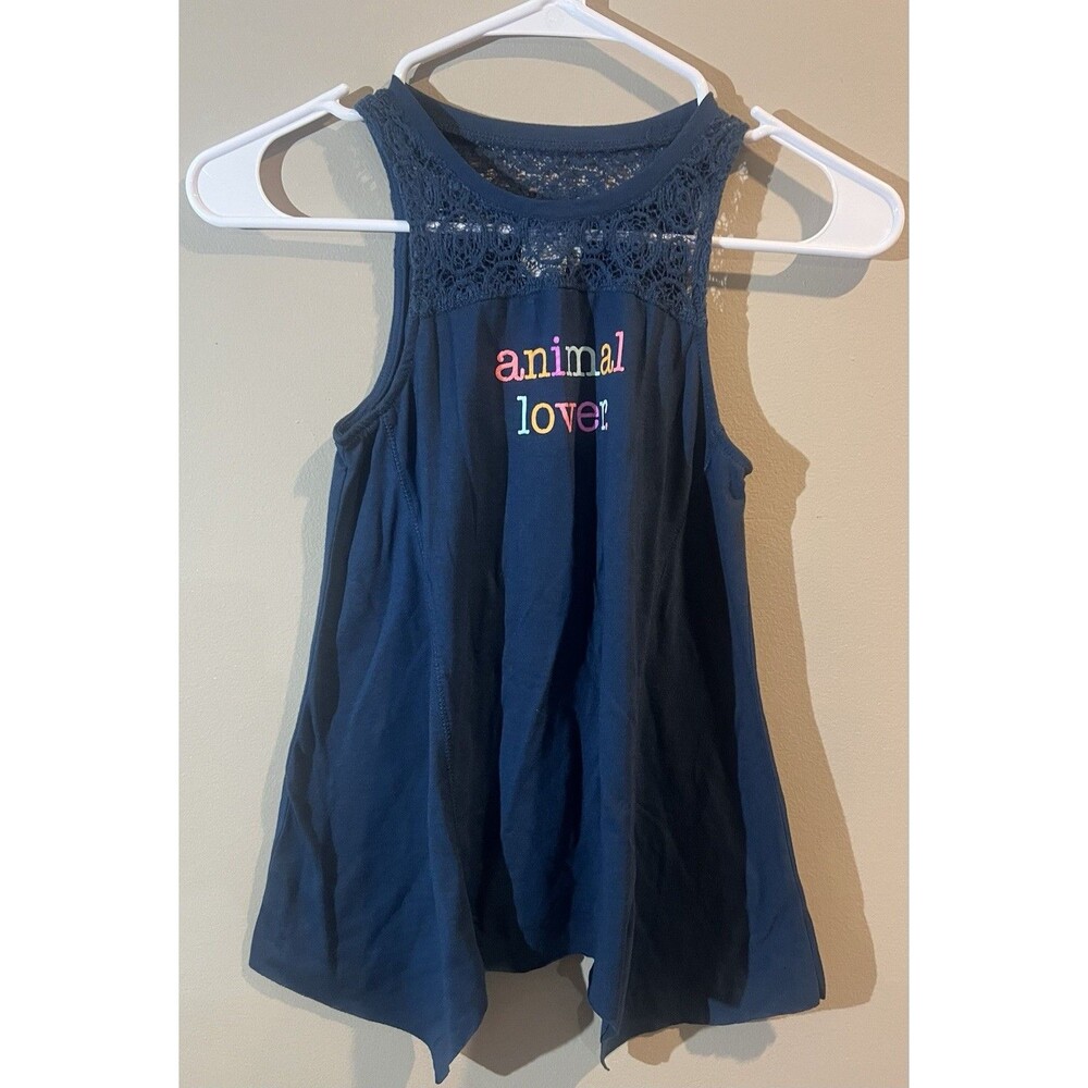 Girl's Size 10 MUDD Shirt HI-Lo Sleeveless Animal Lover Blue